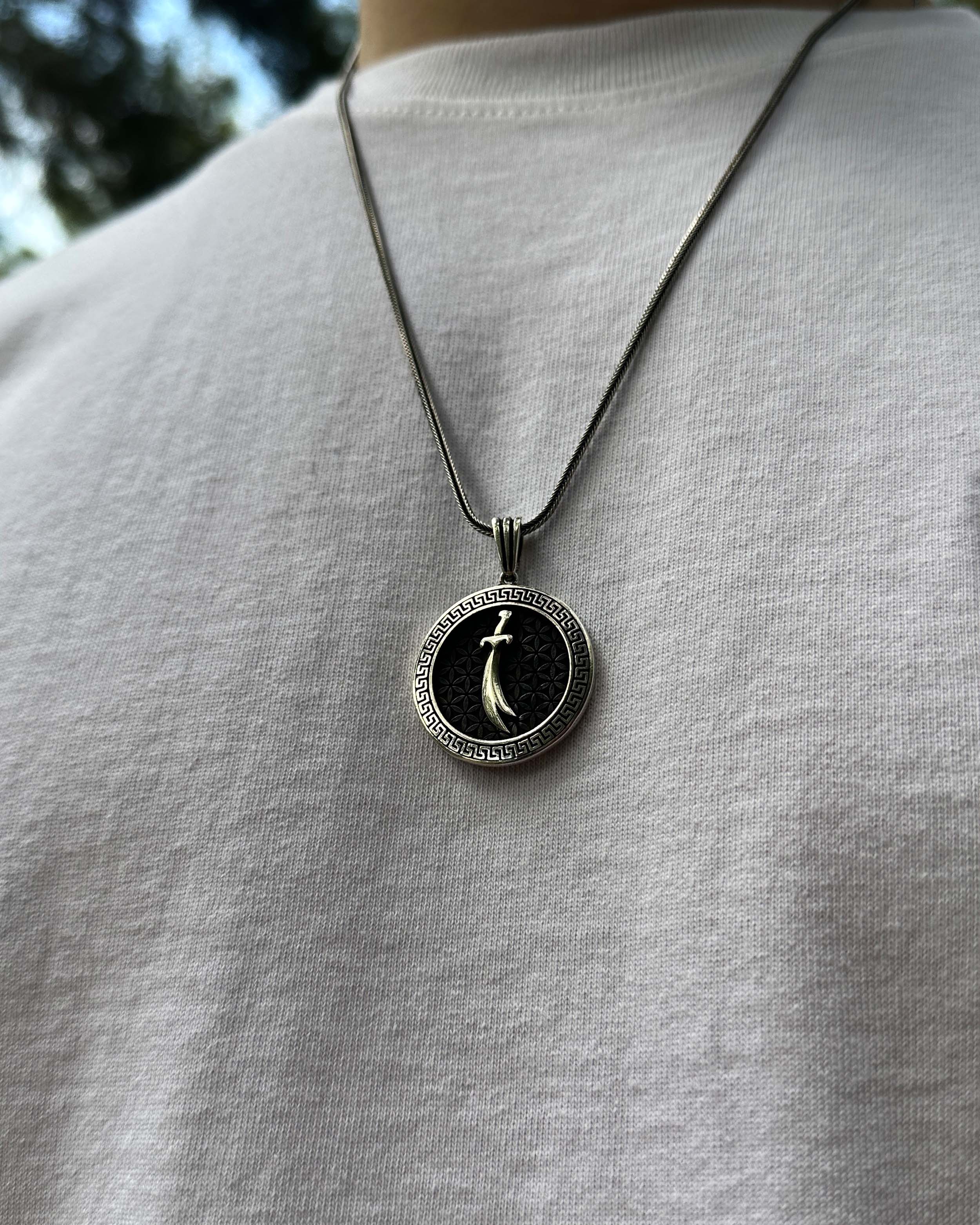 Collier pendentif médaillon Zulfiqar en argent sterling 925 - Symbole de puissance divine