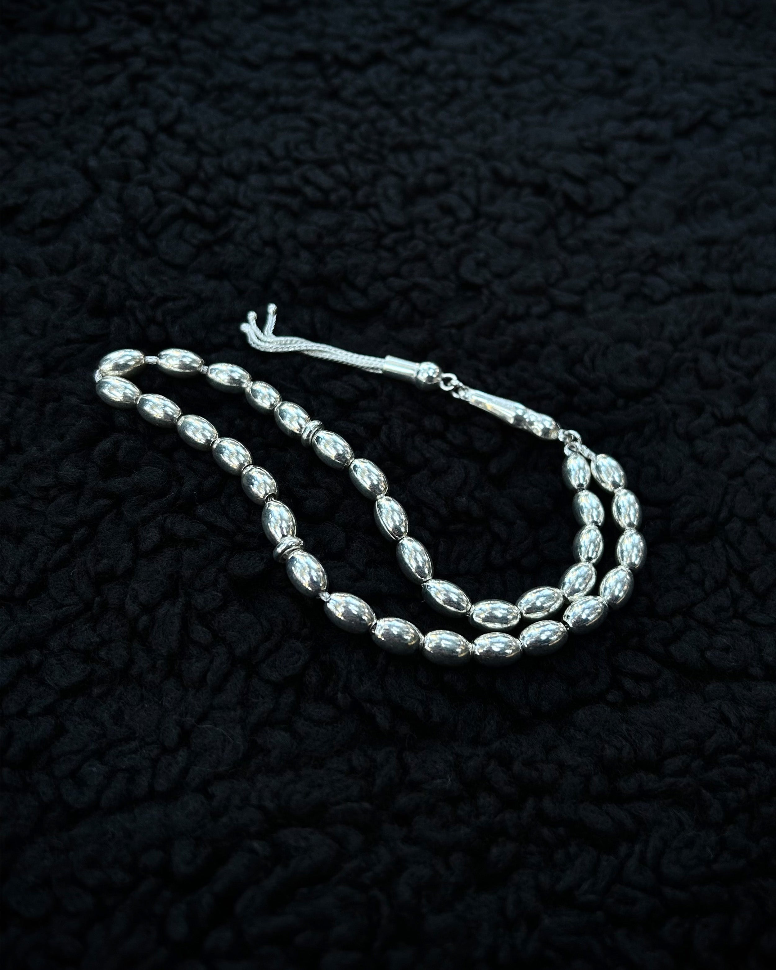 Sterling Silver Oval Prayer Beads - Handcrafted Chain Design