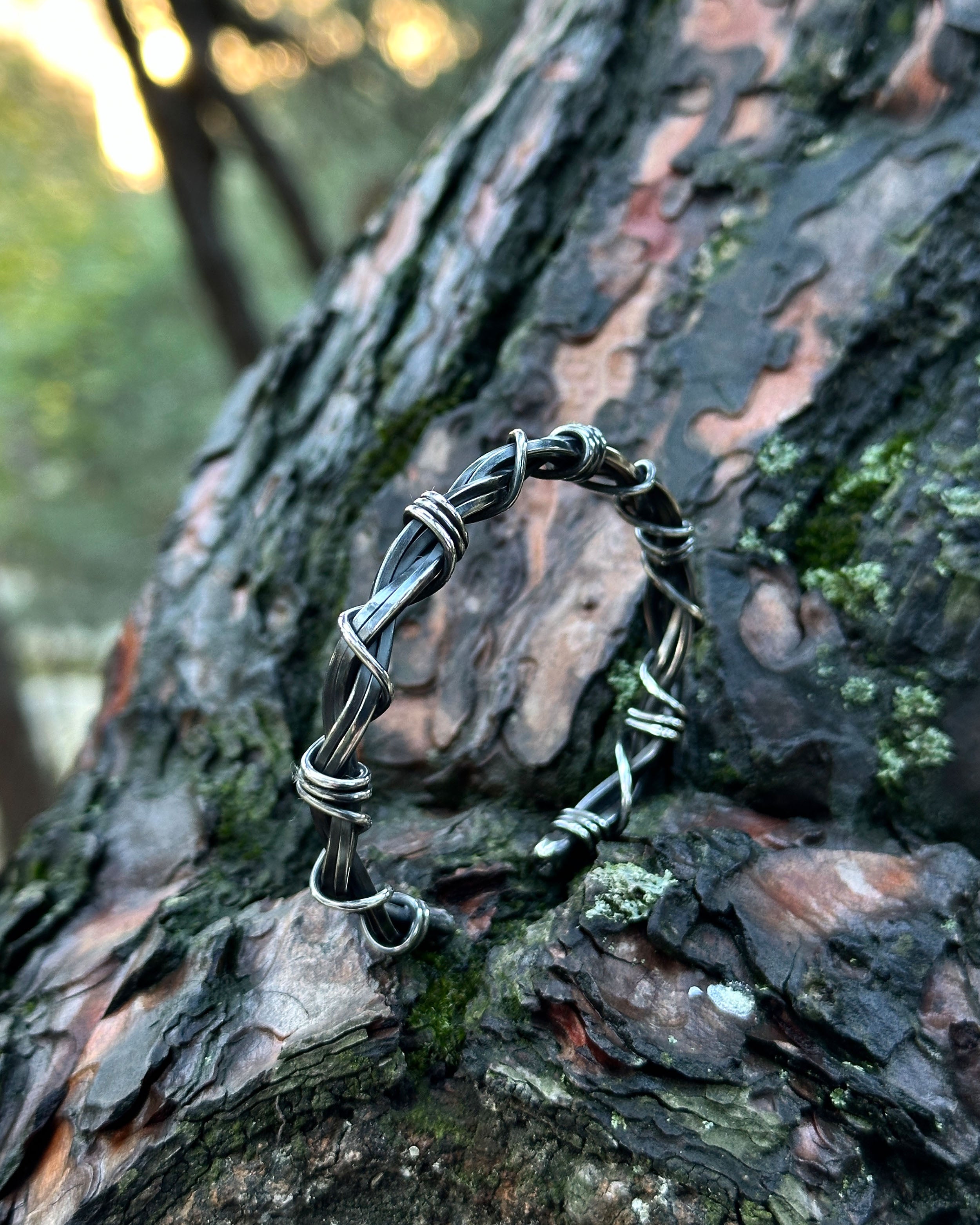 Sterling Silver Thorn Wire Gothic Bracelet - Adjustable