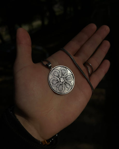 Sterling Silver Fajr Surah Medallion Necklace - Handcrafted Islamic Design