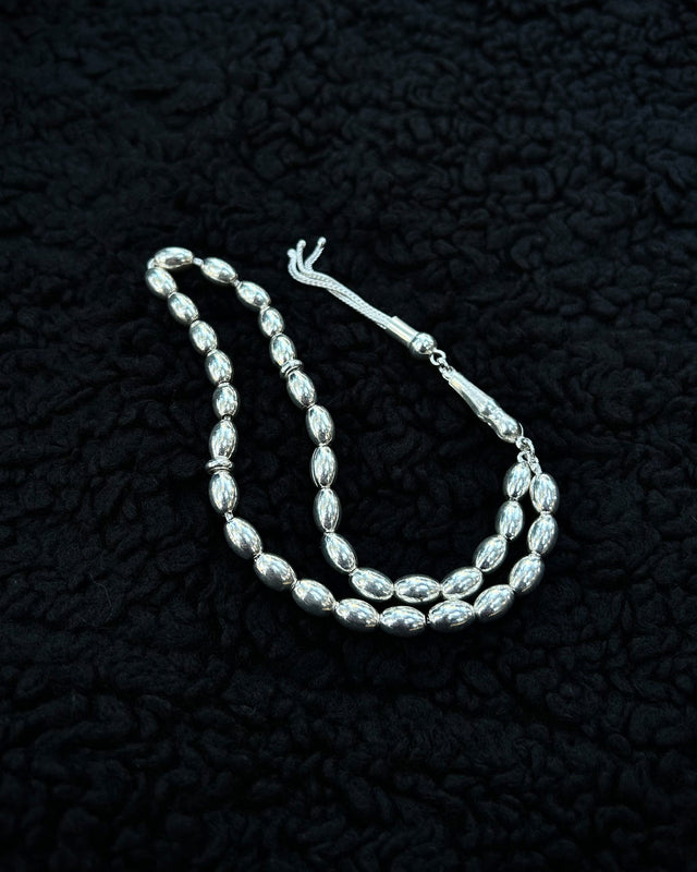 Sterling Silver Oval Prayer Beads - Handcrafted Chain Design
