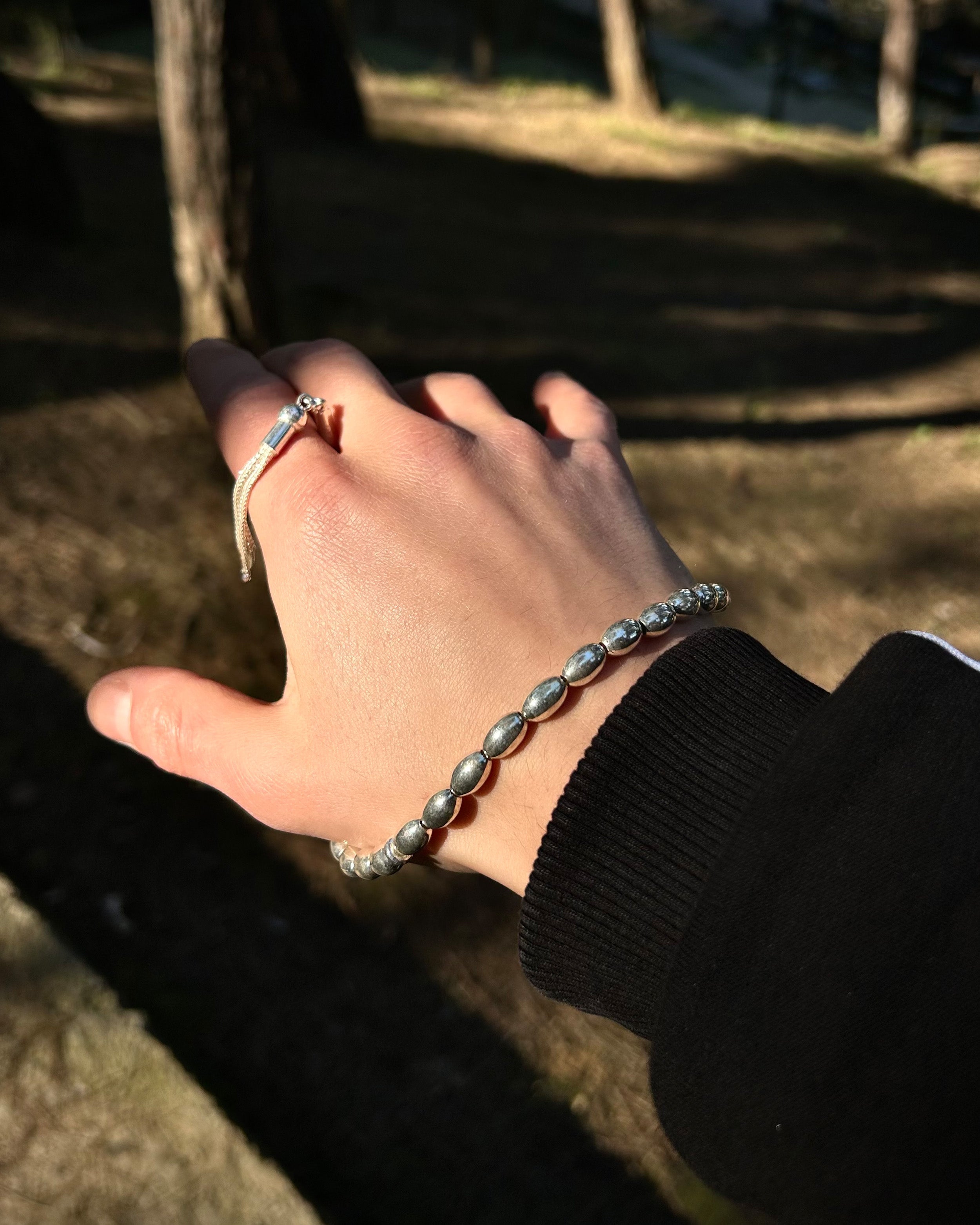 Sterling Silver Oval Prayer Beads - Handcrafted Chain Design