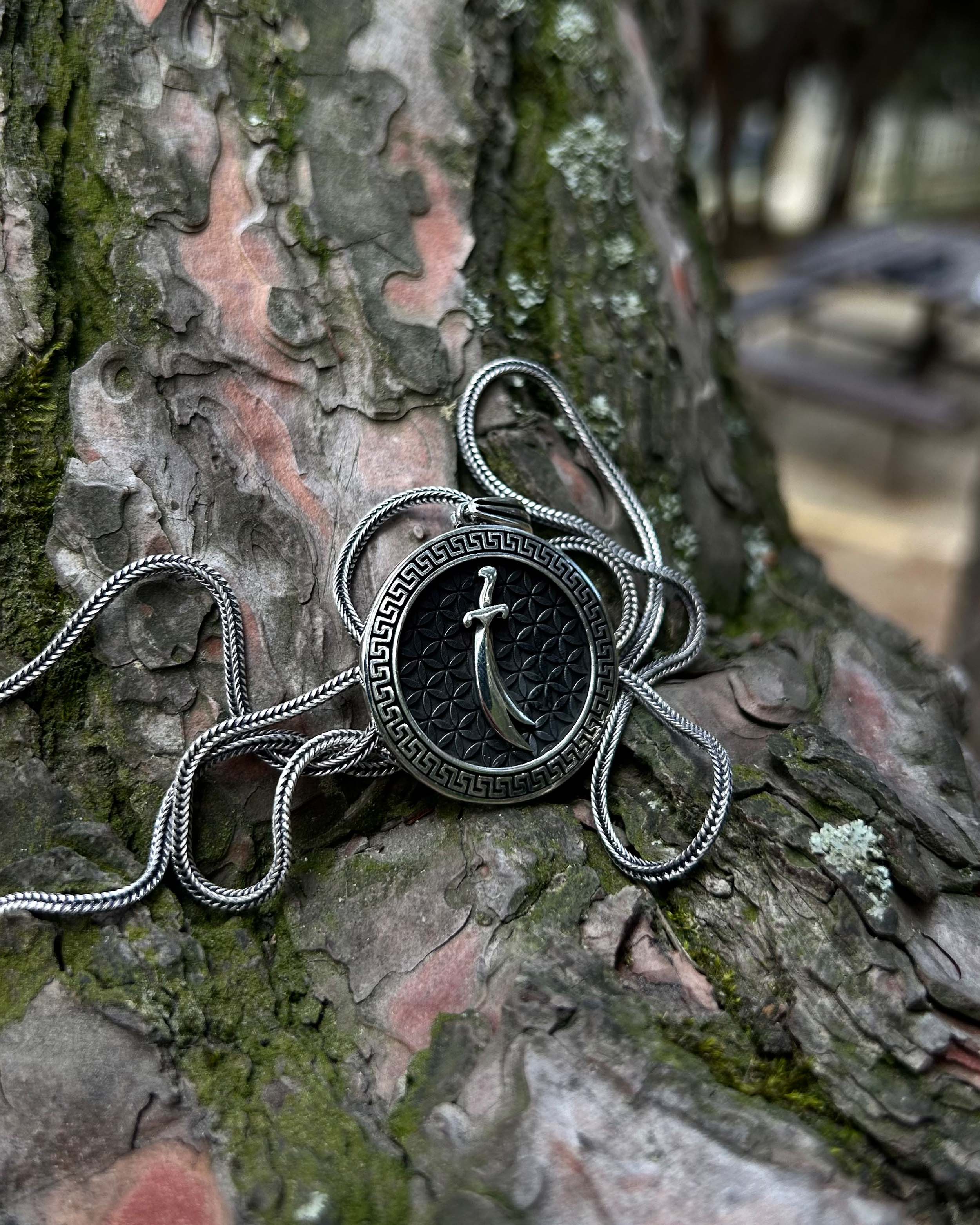 Collier pendentif médaillon Zulfiqar en argent sterling 925 - Symbole de puissance divine