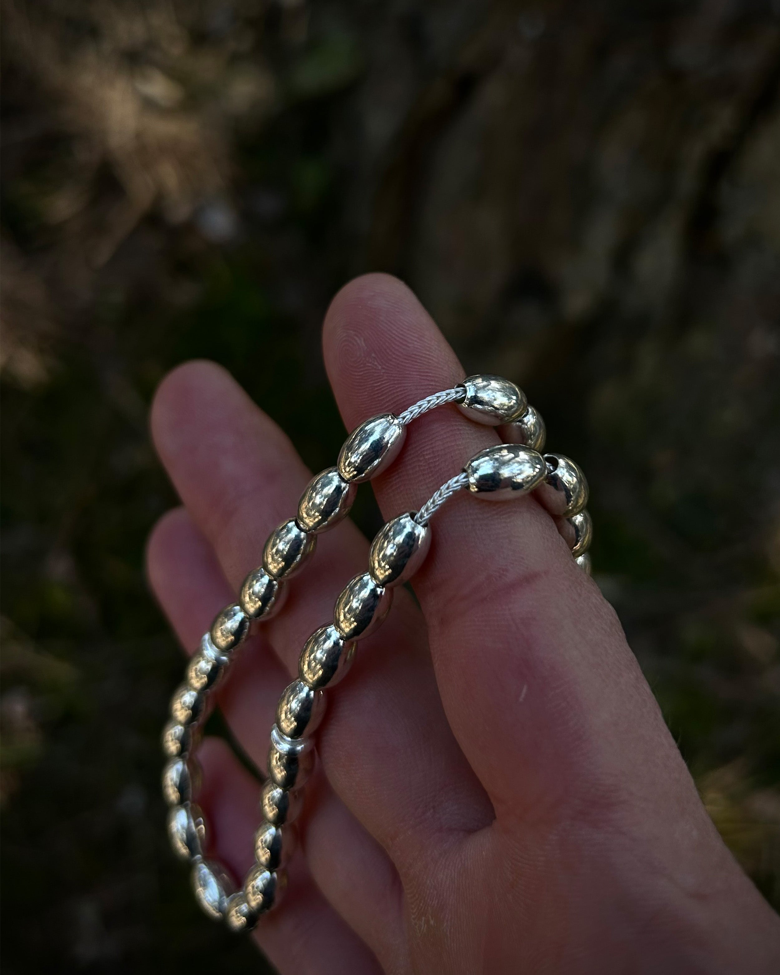 Sterling Silver Oval Prayer Beads - Handcrafted Chain Design