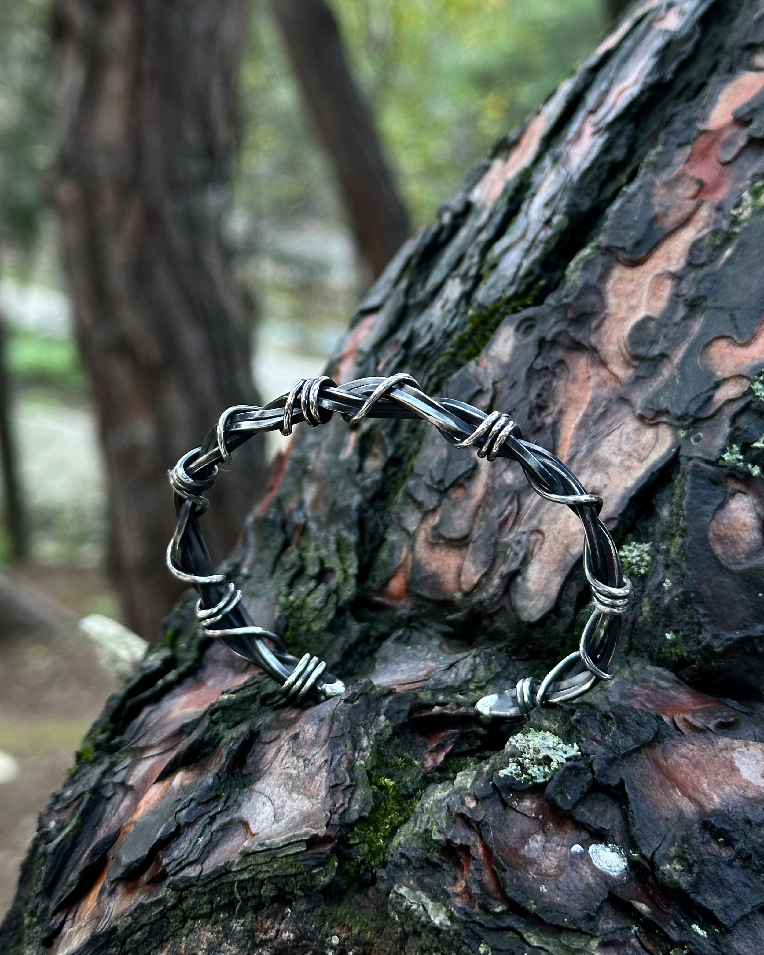 Sterling Silver Thorn Wire Gothic Bracelet - Adjustable