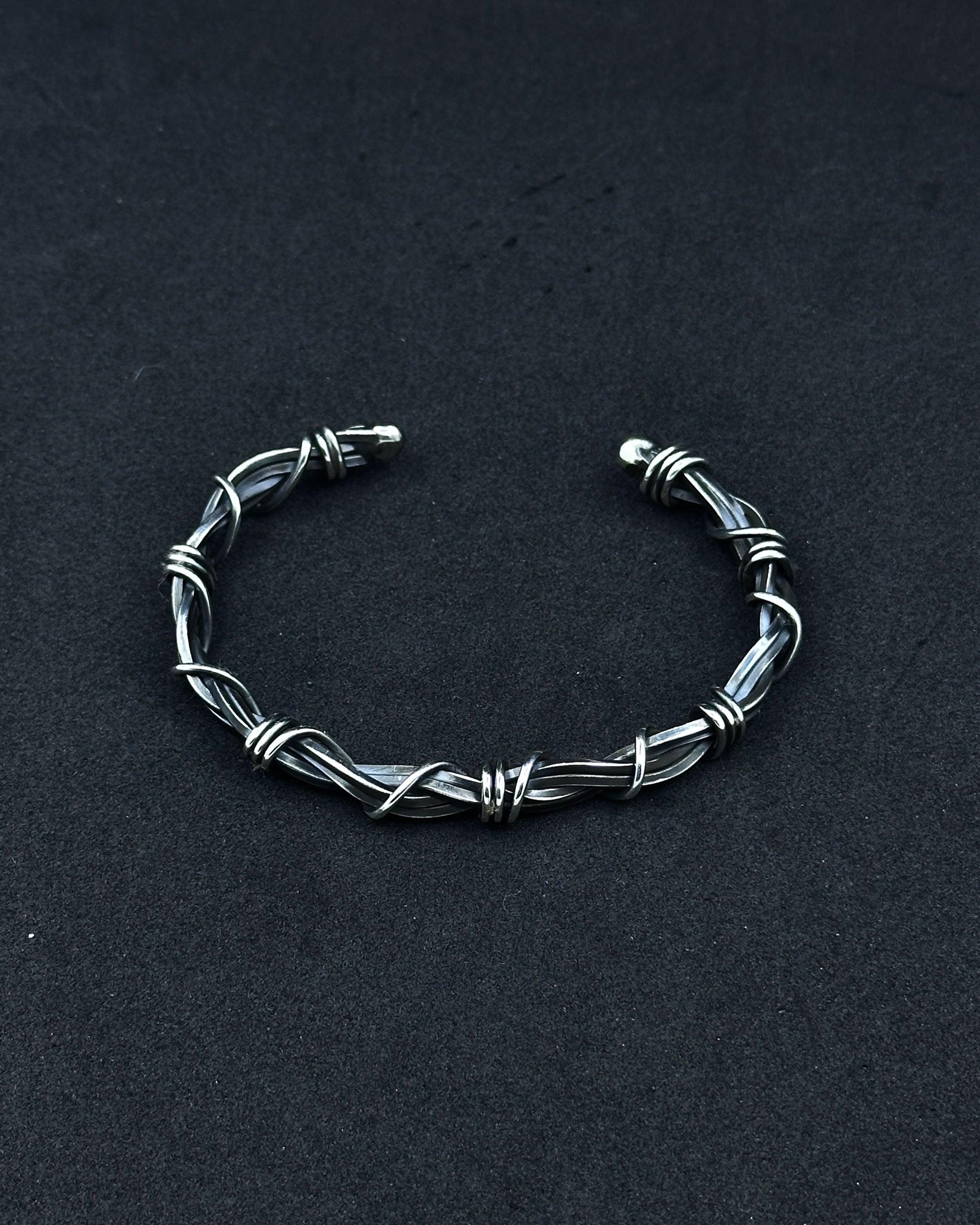 Sterling Silver Thorn Wire Gothic Bracelet - Adjustable