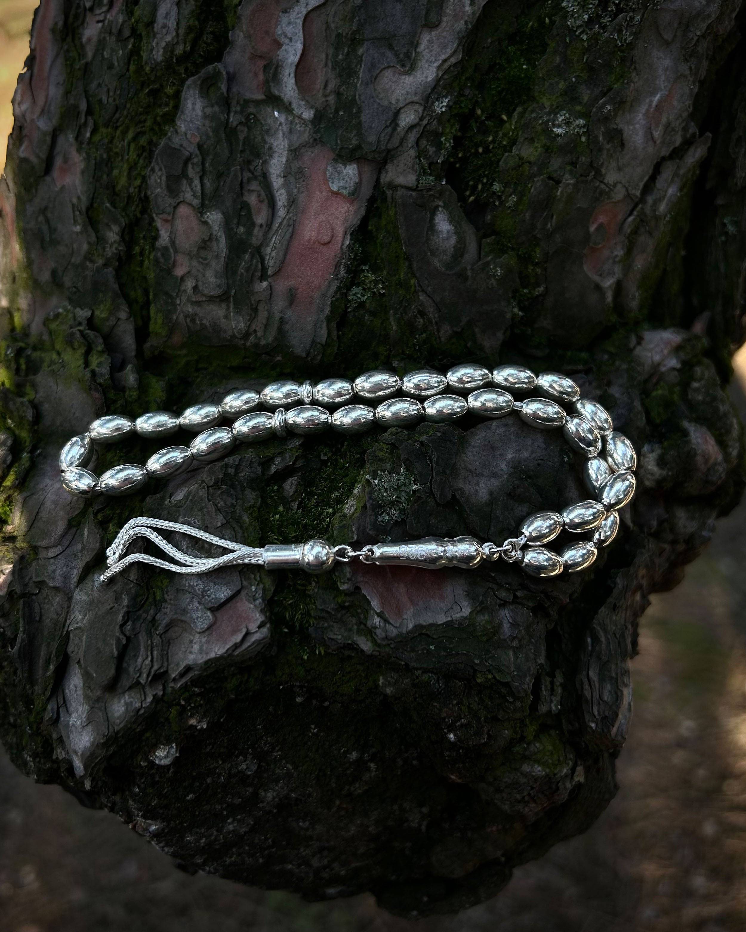 Sterling Silver Oval Prayer Beads - Handcrafted Chain Design