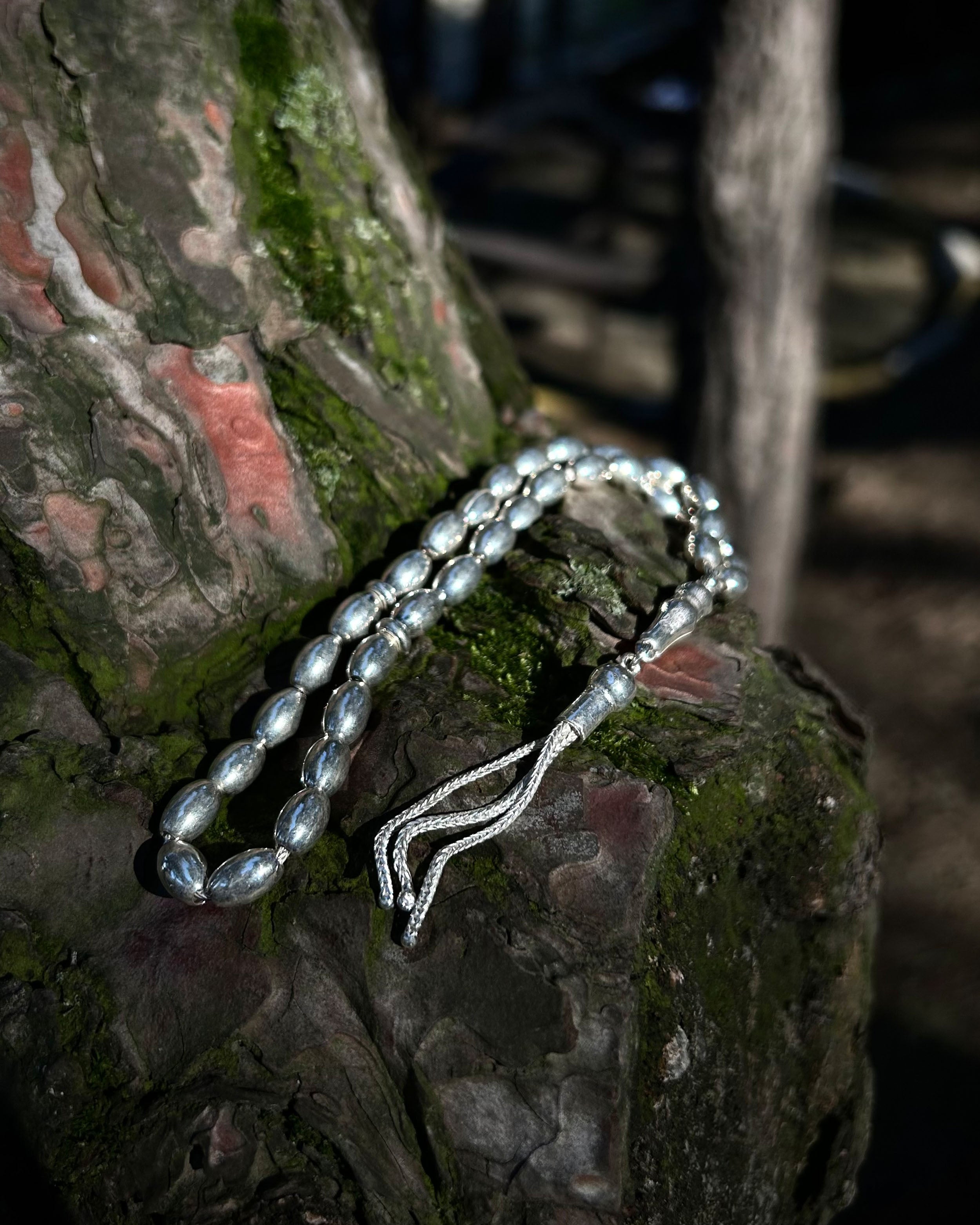 Sterling Silver Oval Prayer Beads - Handcrafted Chain Design