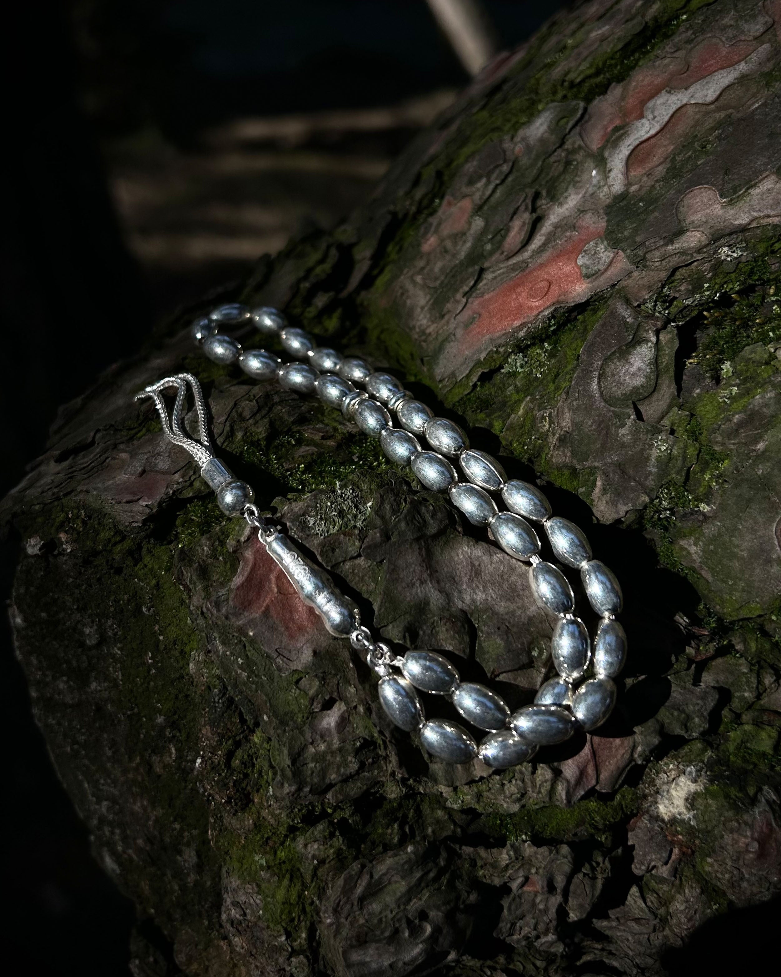 Sterling Silver Oval Prayer Beads - Handcrafted Chain Design
