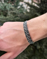 Oxidized Sterling Silver Geometric Cuff Bracelet - Adjustable, Handcrafted