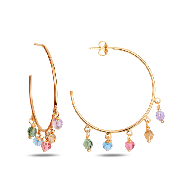 925 Sterling Silver Hoop Earrings - Sparkling Colored Swarovski Crystals