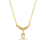Sparkling Stone Oval Pendant Necklace - Rounded Elegance Design