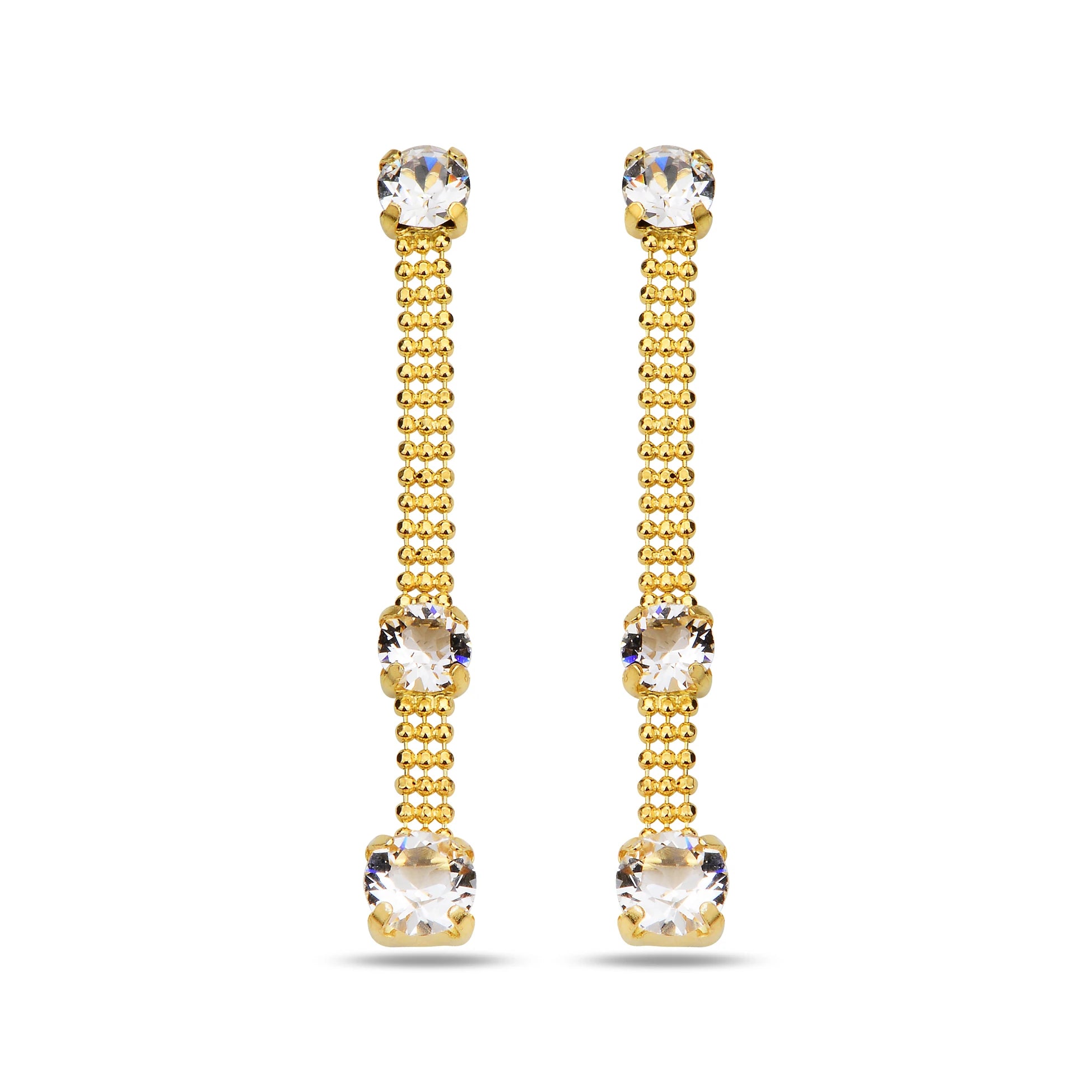 Boucles d'oreilles longues en argent sterling plaqué or rose - Cristal solitaire