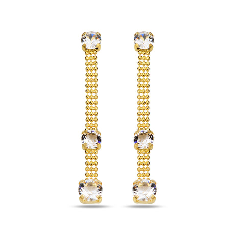 Rose Gold Plated Sterling Silver Long Chain Earrings - Solitaire Crystal