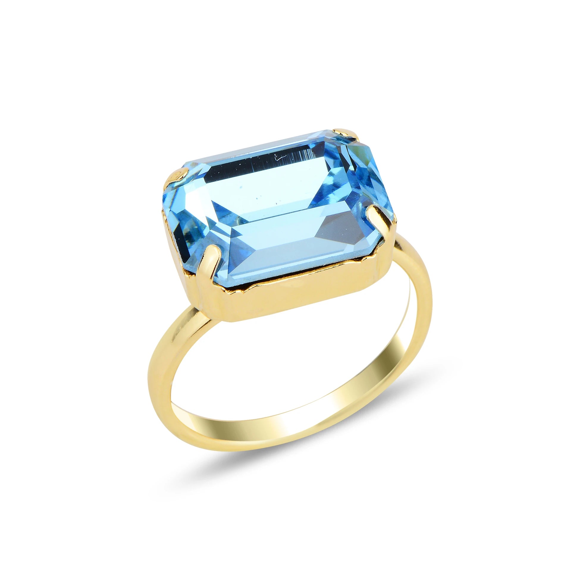 Emerald-Cut Crystal Cocktail Ring - Modern Oval Statement