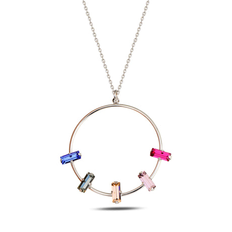 Sparkling Baguette Circle Pendant Necklace - Modern Elegance