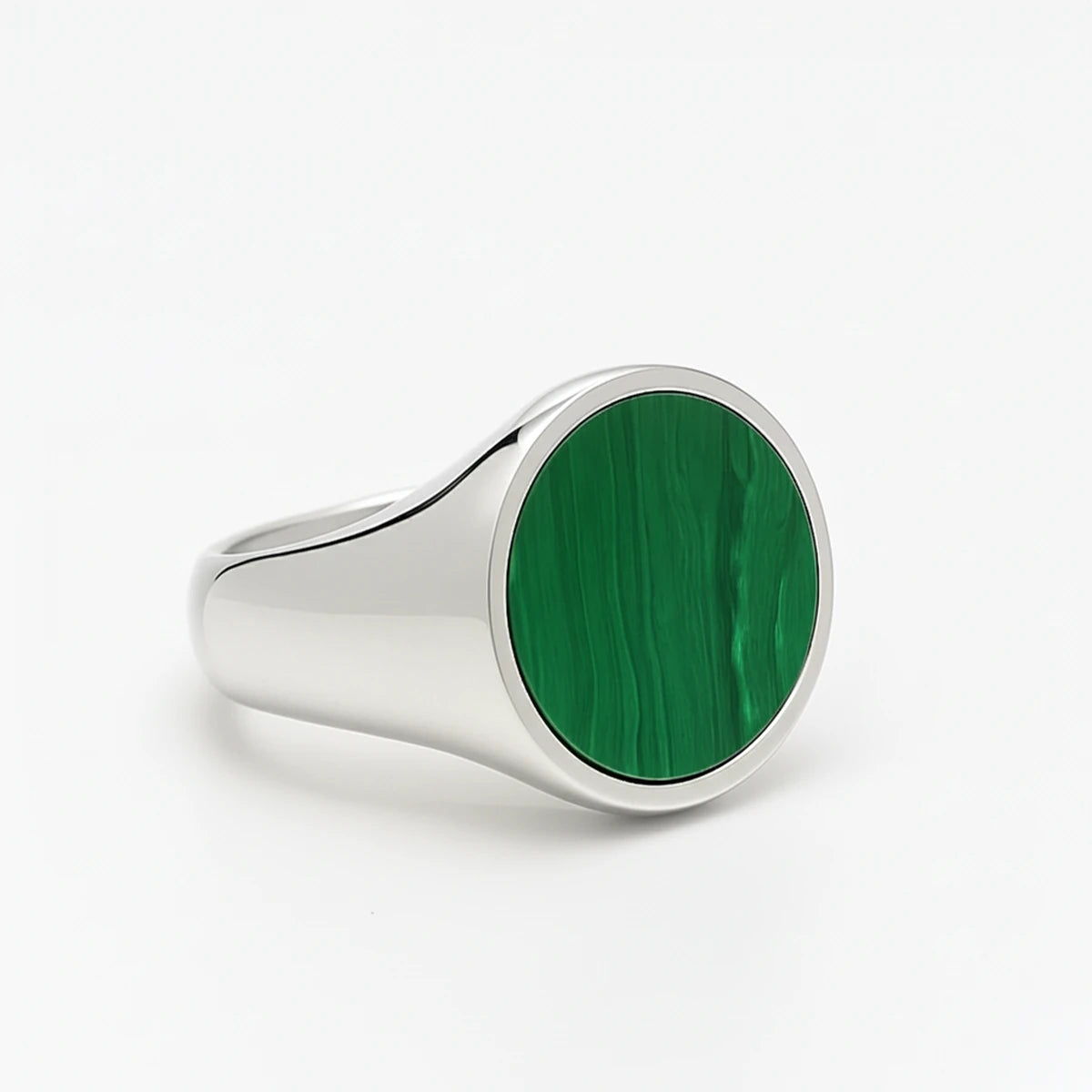 Rhodium Plated Sterling Silver Malachite Ring - Bold Statement