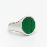 Rhodium Plated Sterling Silver Malachite Ring - Bold Statement