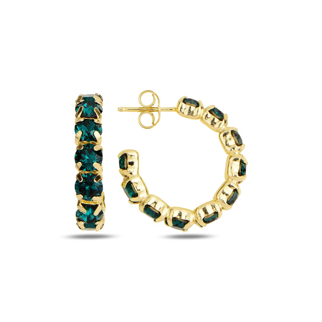 Sterling Silver Mini Hoop Earrings - Swarovski Crystal Eternity