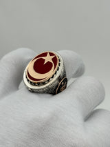 Sterling Silver Men's Ring - Oval Crescent & Star Motif