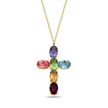Elegant Rounded Oval Cross Pendant Necklace - Modern Style