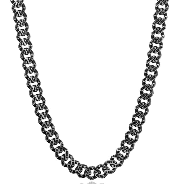Sterling Silver Gourmet Chain Necklace - Dazzling Stone Accents