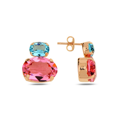 Sterling Silver Swarovski Crystal Double Earrings - Rose Gold Plated