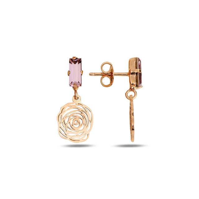 Rose Gold Plated Sterling Silver Stud Earrings - Minimalist Aquamarine Baguette