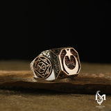 Sterling Silver Men's Ring - Crescent & Star with Engraved Script