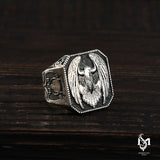 Sterling Silver Men's Ring - Symbolic Eagle & Wolf Motif