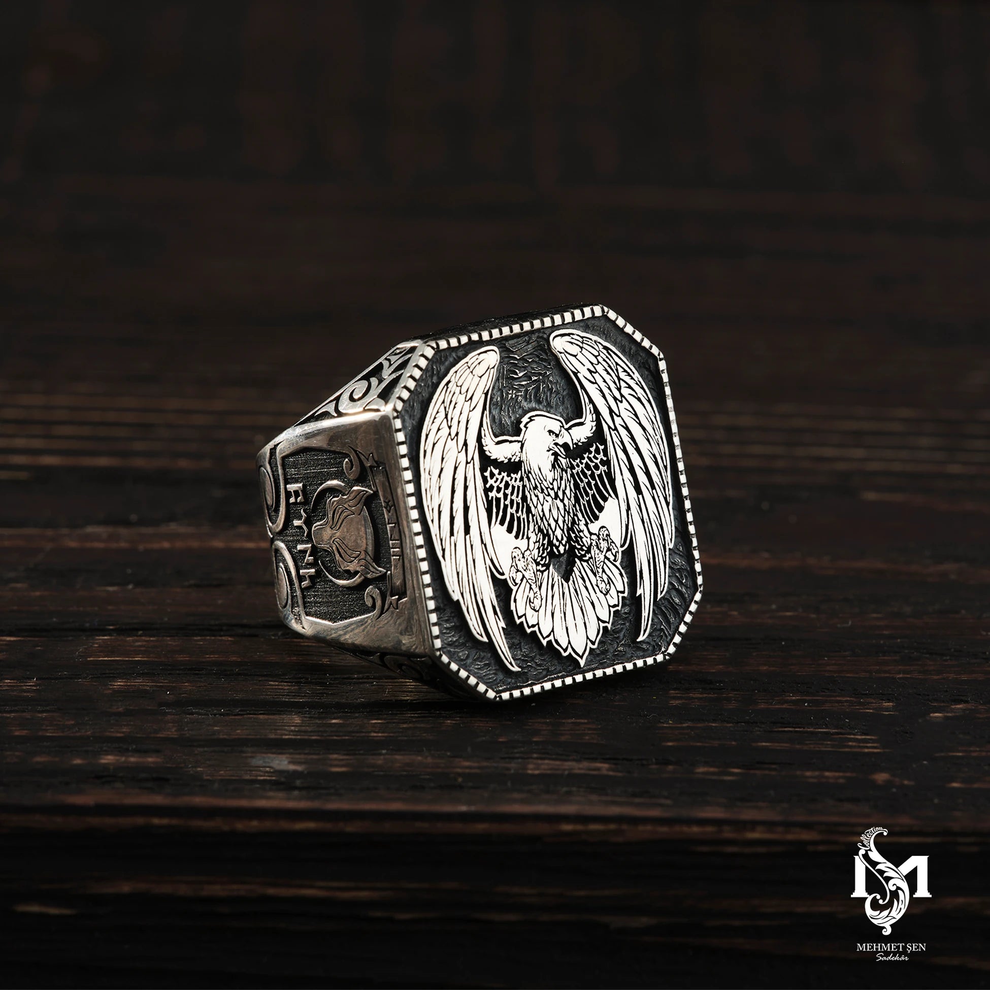 Sterling Silver Men's Ring - Symbolic Eagle & Wolf Motif