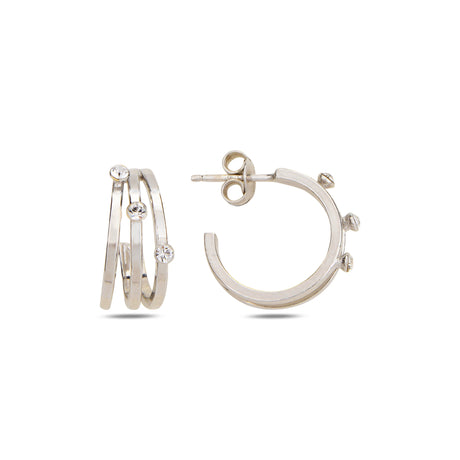 Sparkling Crystal Mini Hoop Earrings - Three Stone Accent