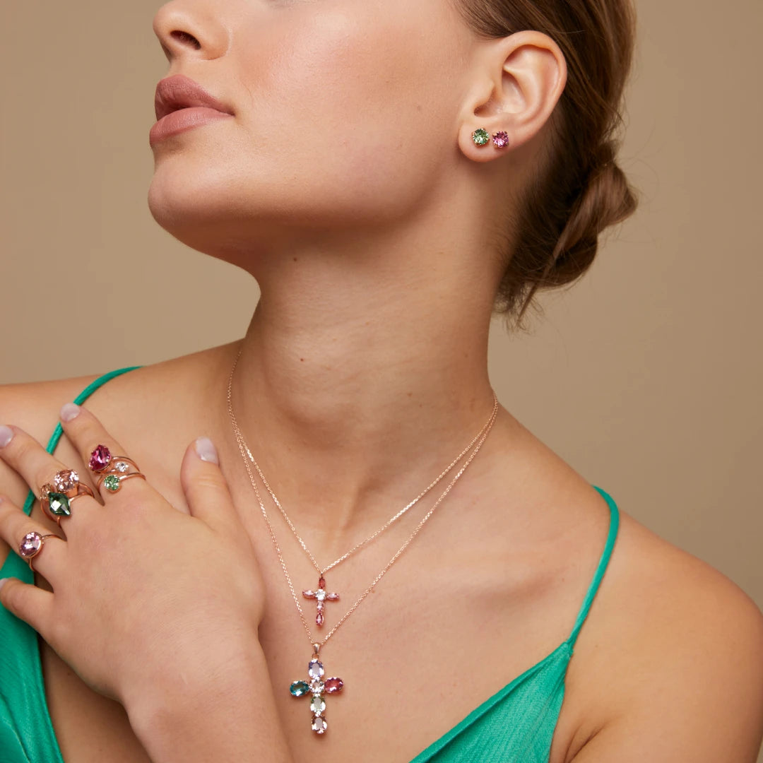 Large Cross Pendant Necklace - Elegant Rounded Design