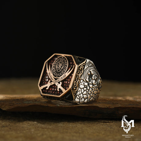 Men's Lion & Zulfiqar Ring - Bold Statement Design