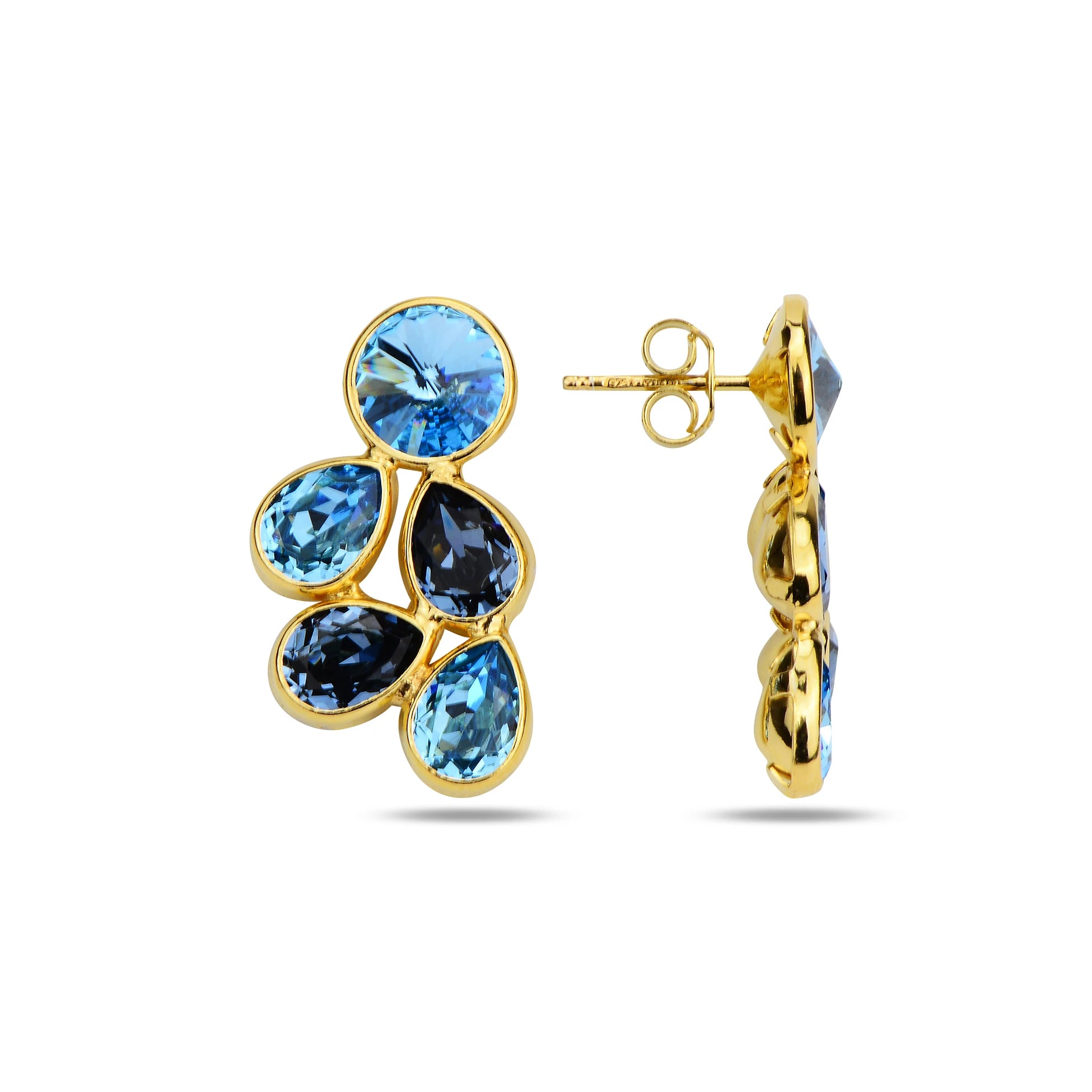 Boucles d'oreilles pendantes Salacia Blue Crystal en forme de créole - Design Couronne