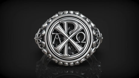 Premium Chi Rho Religious Symbol Ring
