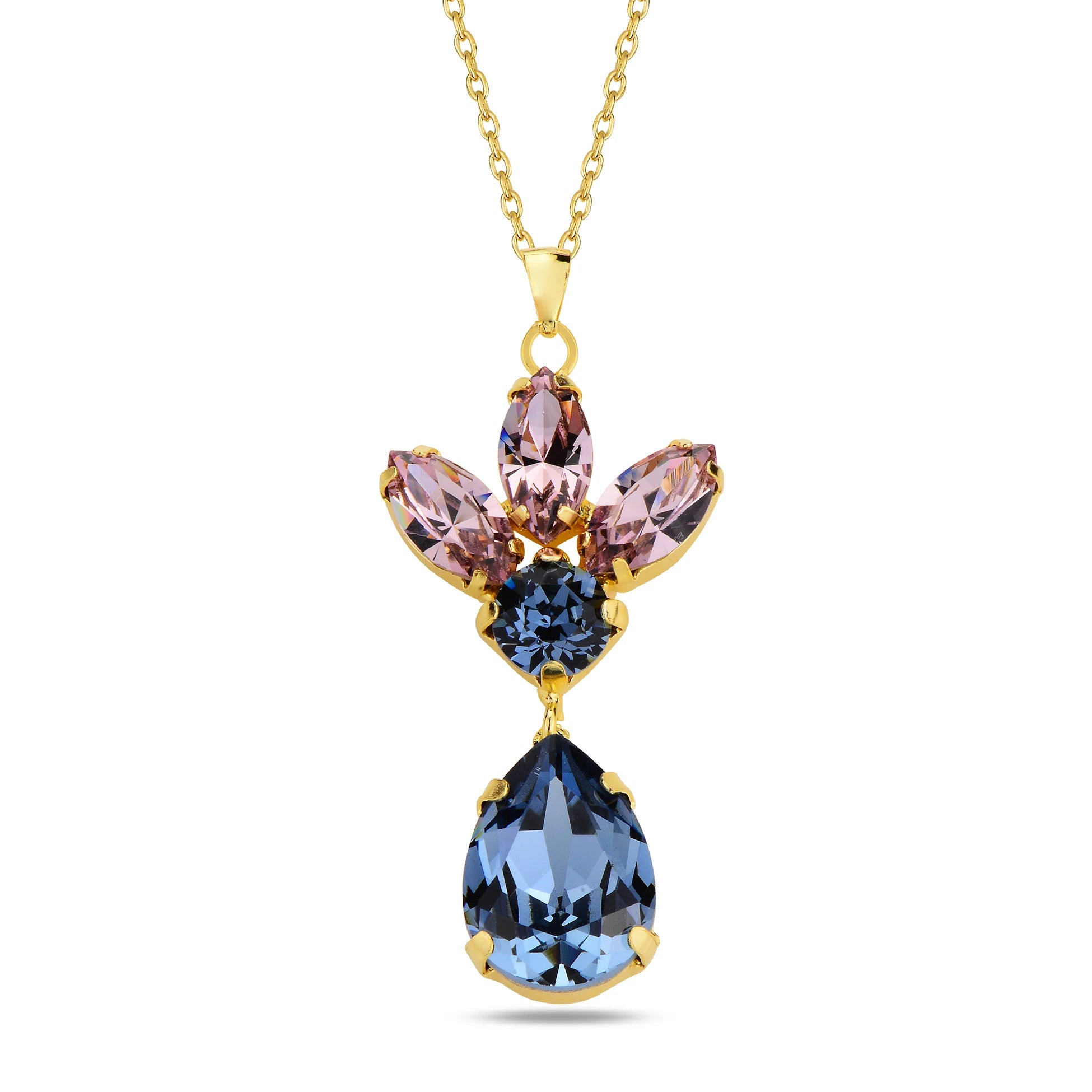 Collana Corona Flora placcata in oro rosa in argento sterling con cristalli marquise