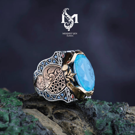 Sterling Silver Men's Ring - Distinctive Paraiba Gemstone Design