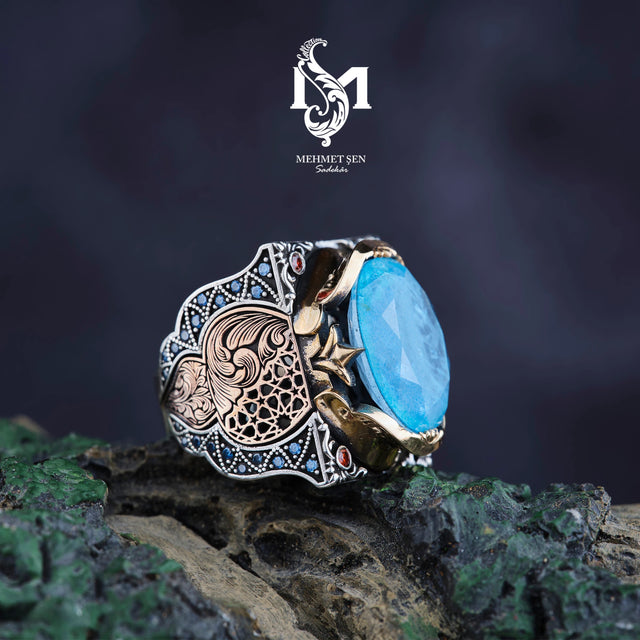 Sterling Silver Men's Ring - Distinctive Paraiba Gemstone Design
