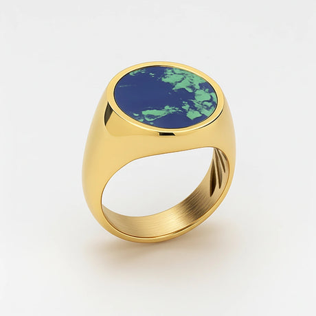 18K Gold Plated Azurite Stone Ring - Captivating Azurite Elegance
