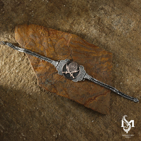 Sterling Silver Men's Link Bracelet - Bold Zulfikar Sword Motif