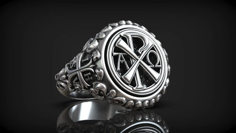 Premium Chi Rho Religious Symbol Ring