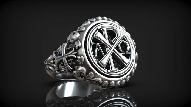 Premium Chi Rho Religious Symbol Ring