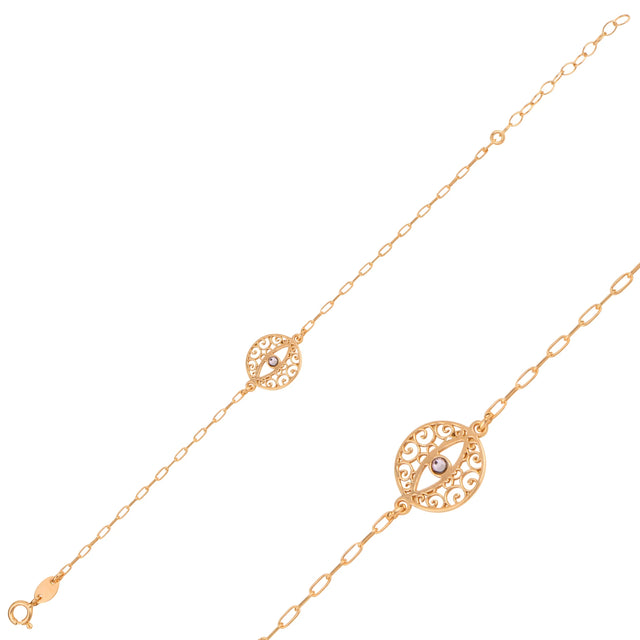 Sterling Silver Evil Eye Charm Bracelet - Elegant Protection