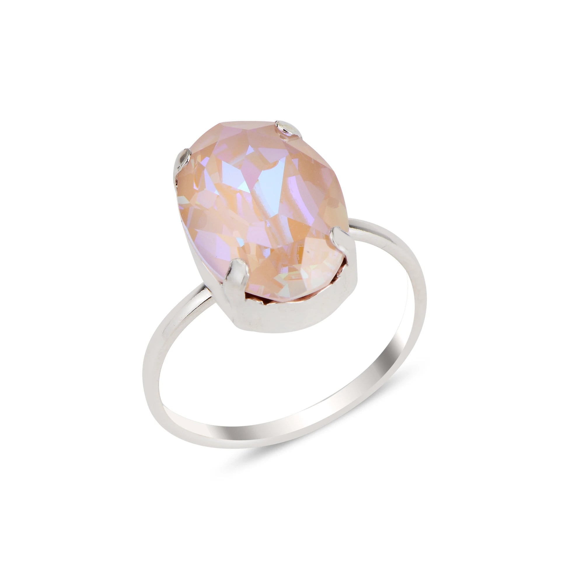 Sterling Silver Oval Swarovski Crystal Ring - Elegant Sparkle