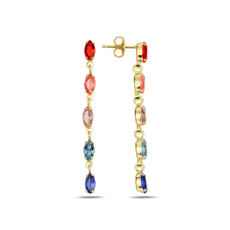 Vibrant Colorful Row Dangle Earrings - Elegant Multi-Stone Drop