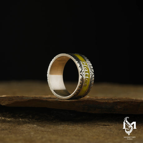 Distinctive Yellow & Red Enamel Wedding Band Ring