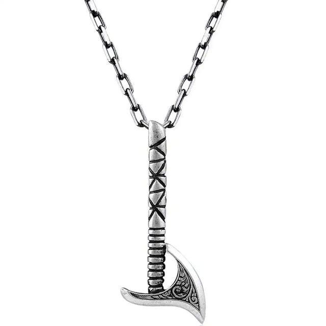 Sterling Silver Leviathan Axe Pendant Necklace - Mythic Statement Piece