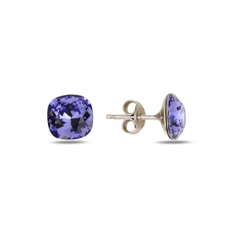 Sterling Silver Cushion Cut Swarovski Crystal Earrings - Feminine Bezel Setting