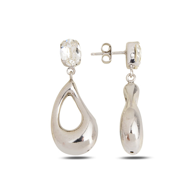 Sterling Silver Swarovski Crystal Earrings - Hammered Organic